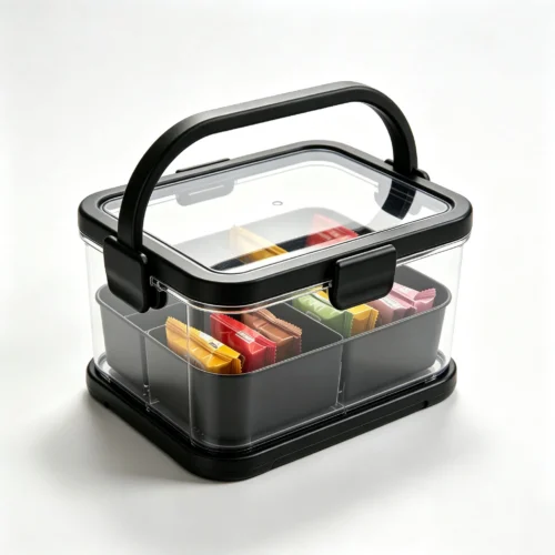 Snack Organizer, Clear Stackable Snack Storage Bin with Black Thick Frame 13860